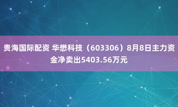 贵海国际配资 华懋科技（603306）8月8日主力资金净卖出5403.56万元